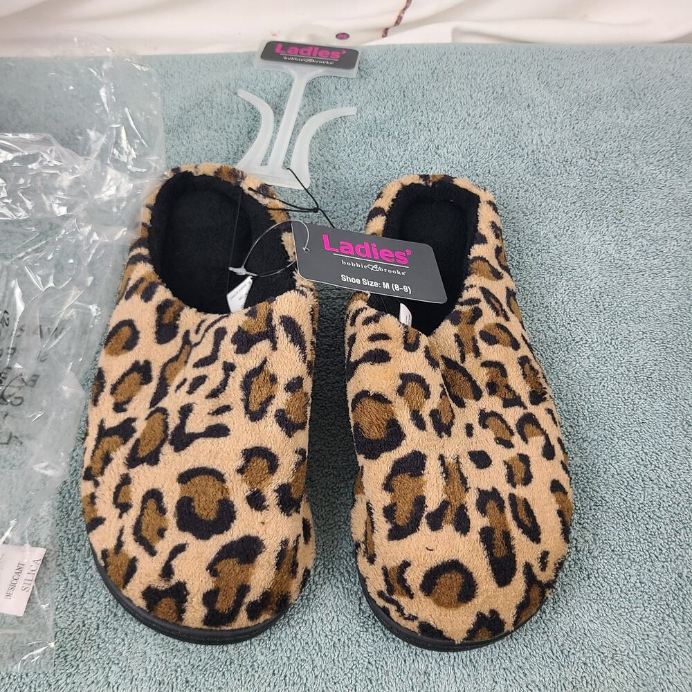 Bobbie Brooks Ladies Slip-on Slippers Cheetah/Leopard Print Small (8-9) Medium